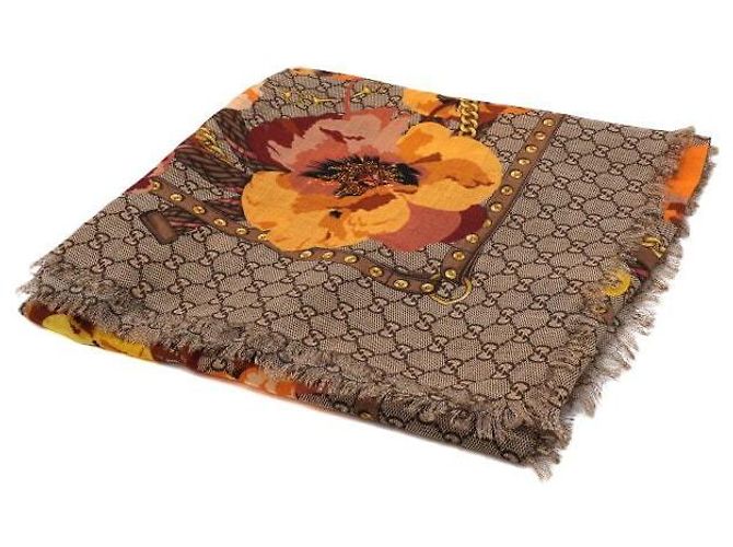 Gucci Wool Flower Print Shawl Scarf