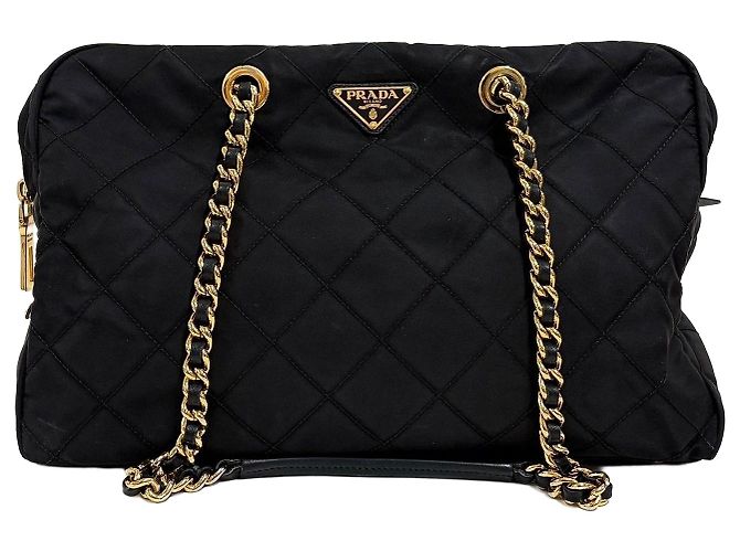 Prada Sac à épaule matelassé à chaîne avec logo Triangle Noir