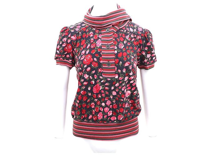 Kenzo Kurzarm-Strickoberteil mit Rosendetail