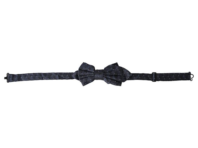 Dolce & Gabbana Navy Blue Silk Patterned Adjustable Men Papillon Bow Tie