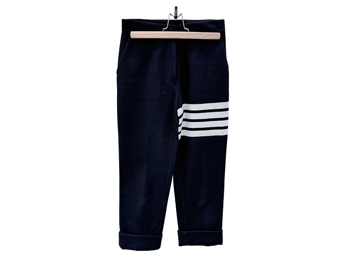 Thom Browne Calças de algodão para mulher com alça diagonal Navy