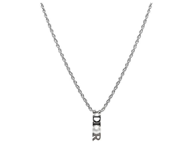 Dior Colar de pérolas prateado vertical
