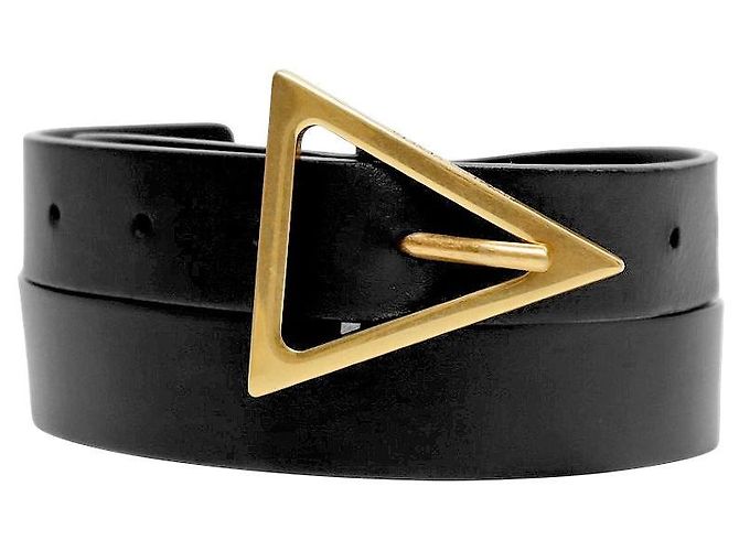 Cinto Bottega Veneta com fivela triangular preto e dourado
