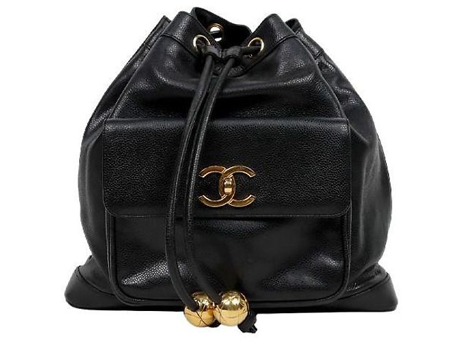 Chanel Black Caviar Drawstring Pocket Backpack