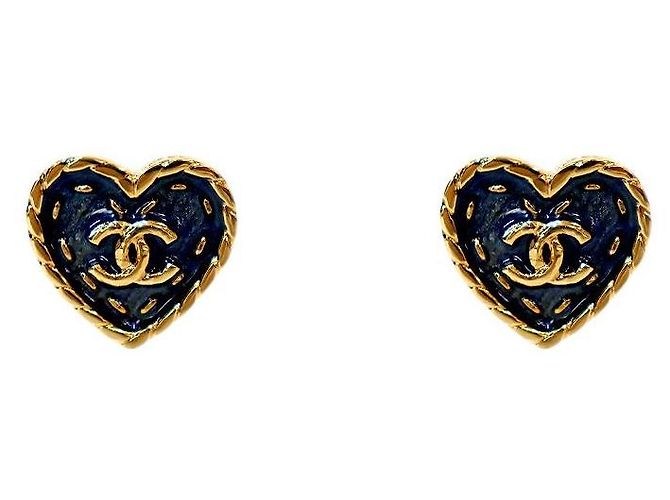 Orecchini a cuore Chanel neri e oro