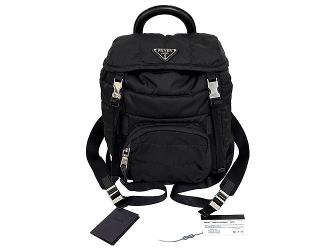 Prada Nylon Triangle Logo Buckle Backpack Black