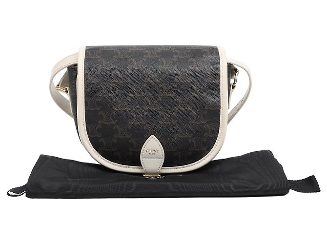 Céline Sac à épaule Medium White Triope Canvas
