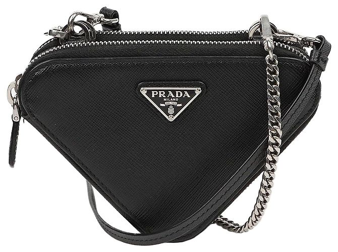 Prada Mini Bolsa Saffiano Triangle Preta