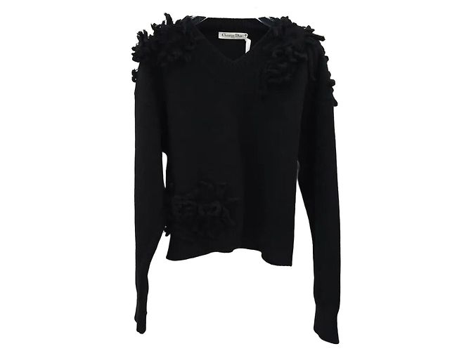 Dior Kaschmir-Strickpullover mit schwarzen Blumen