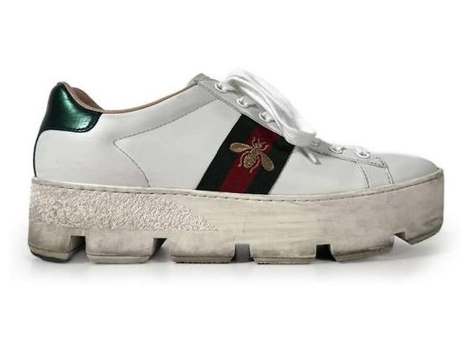 Gucci Baskets Ace Bee Platform en cuir White