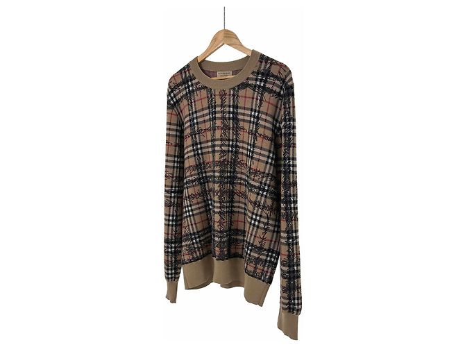 Burberry Herren Strickpullover aus Merinowolle Scribble Nova Check Beige