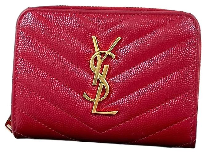 Autre Marque Monogram Compact Zipper Wallet Red