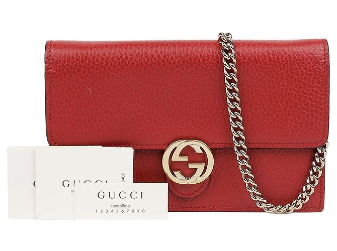Gucci Mini bolso cadena y cartera de piel Interlocking Rojo
