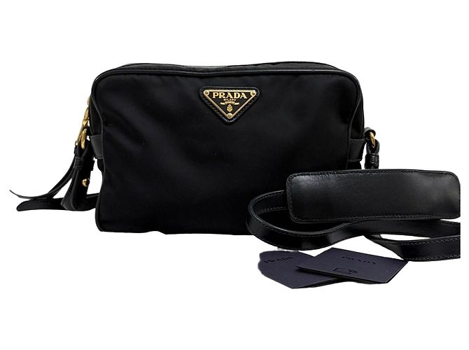 Prada Borsa a tracolla camera in nylon con logo Triangle Nero