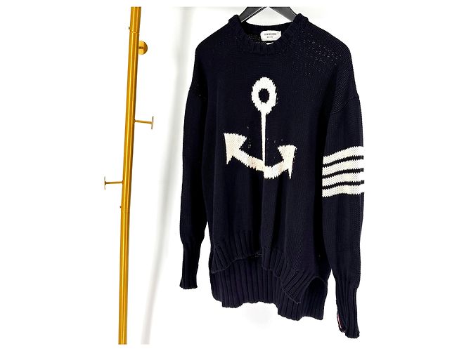 Thom Browne Pull oversize col rond Anchor Icon Navy