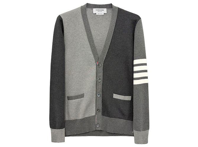 Thom Browne Strickjacke mit diagonalen Streifen Grau