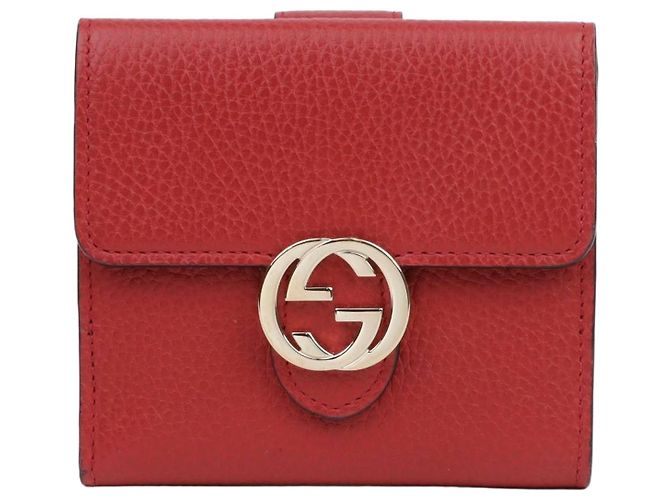 Gucci Red Leather Interlocking Wallet