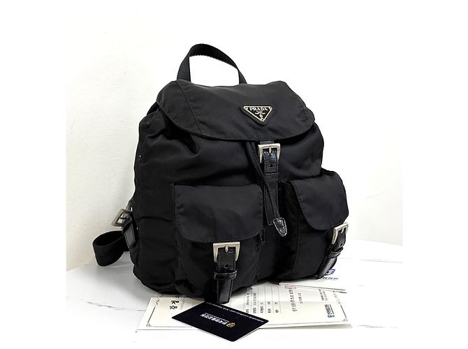 Prada Nylon Triangle Logo Backpack Twenty Black