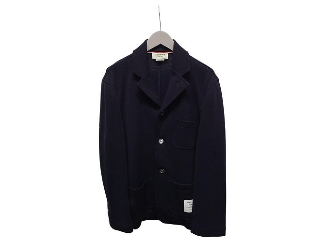 Thom Browne Navy Strick-Blazer mit Three-Stripes