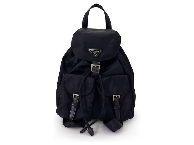 Prada Nylon Triangle Logo Tessuto Two-Pocket Backpack Black Mini