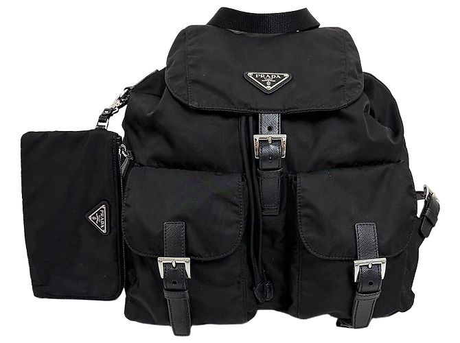 Prada Nylon Triangle Logo Backpack Medium Black