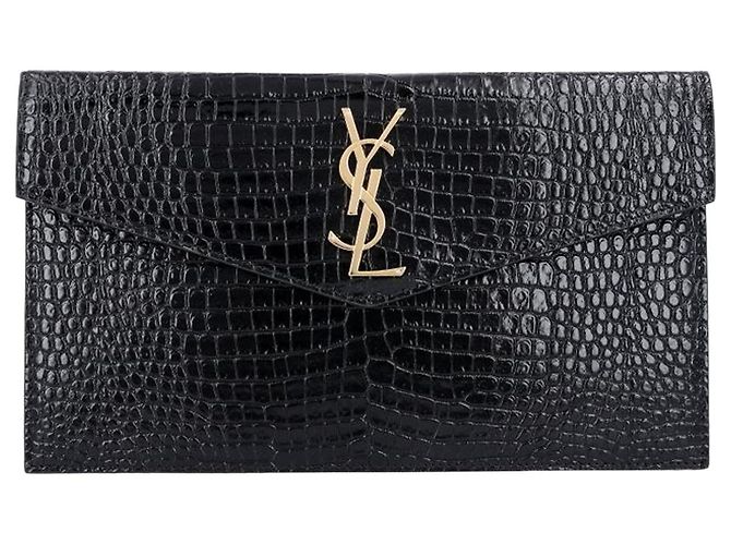 Autre Marque Clutch Envelope Cassandra Monogram com Relevo de Crocodilo e Ferragens Douradas Small