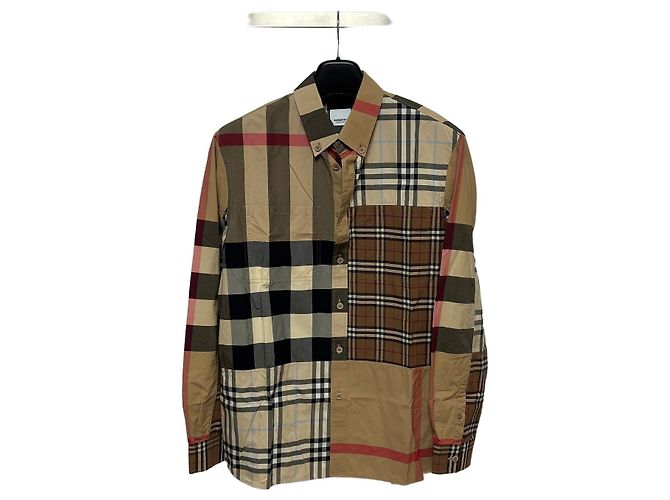 Burberry Camisa de patchwork xadrez em algodão