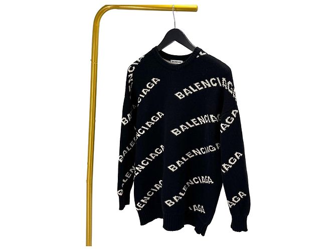 Balenciaga Pull en maille Multi-Logo Black