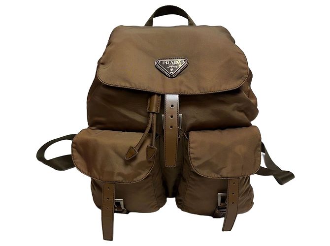Prada Zaino in nylon bicolore marrone Medium