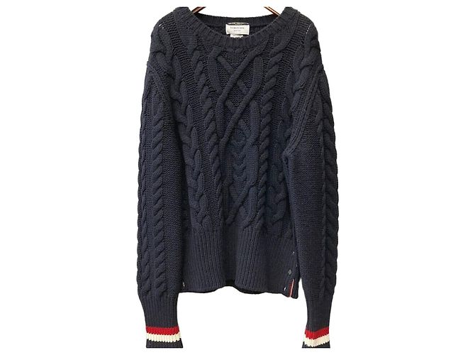 Thom Browne Wool Cable Knit Sweater Navy