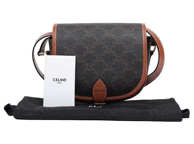Céline Sac Triope Canvas Medium Polka Bag Tan