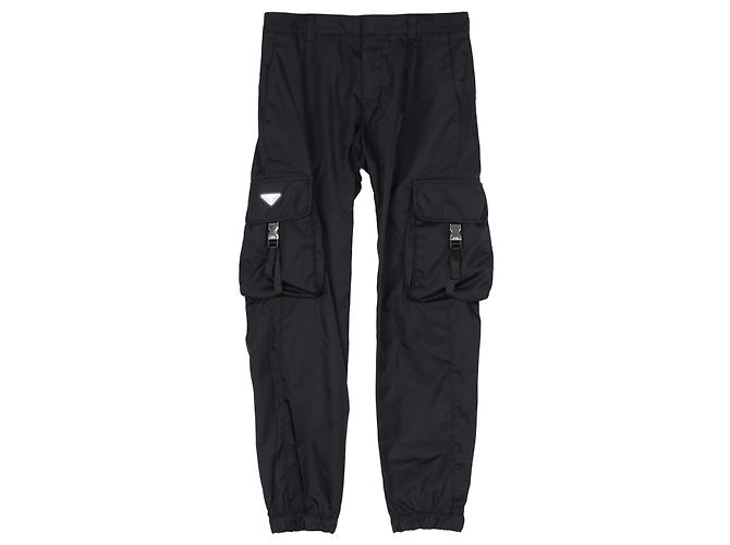 Prada Nylon Triangle Logo Cargo Pants Black