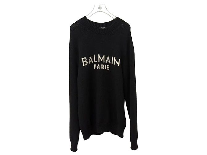 Balmain Strickpullover aus Rippwolle Schwarz XL