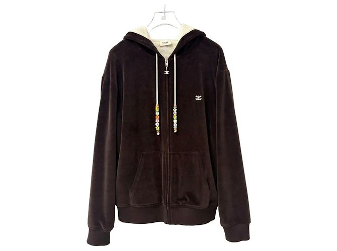 Céline Velours-Kapuzenjacke Braun