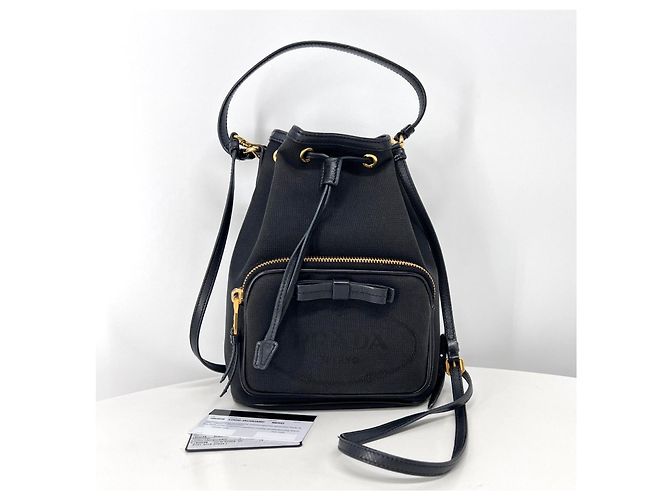Prada Borsa a Secchiello Jacquard a Tracolla Nera