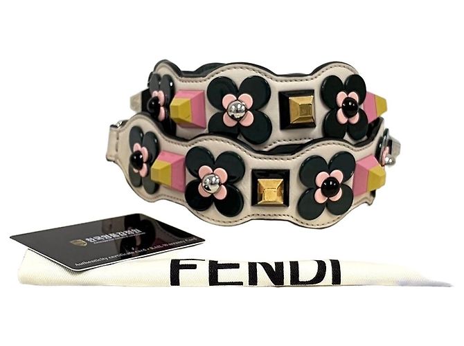 Fendi Flower Stud Strap Brown Leather