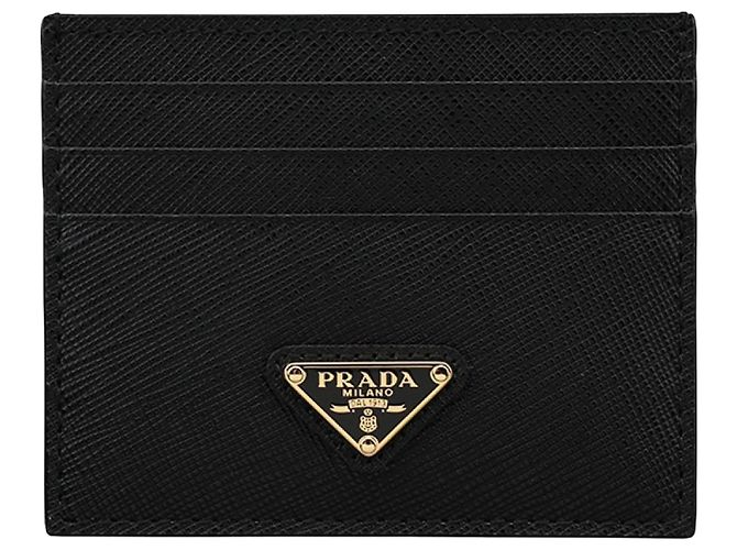Prada Saffiano Triangle Card Case Black