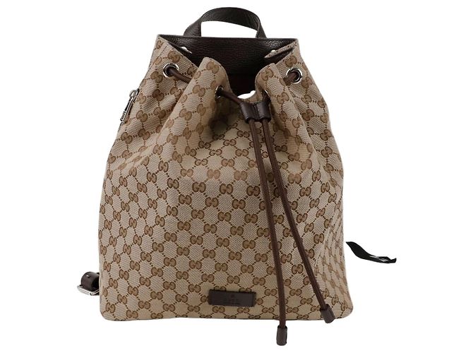 Gucci Drawstring Backpack Brown Jacquard