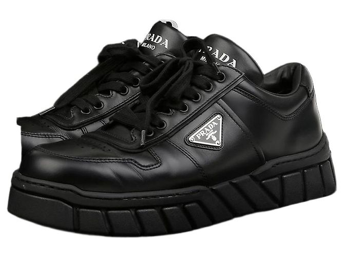 Prada Triangle Logo Leather Sneakers Black