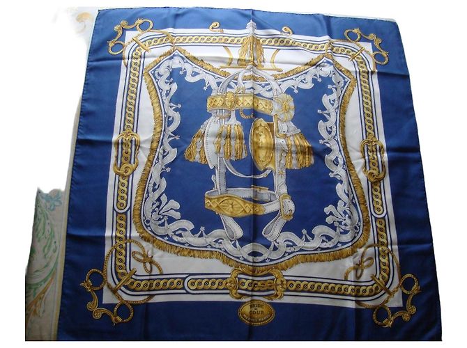Hermès Lenço de Seda Bride de Cour - Azul/Dourado