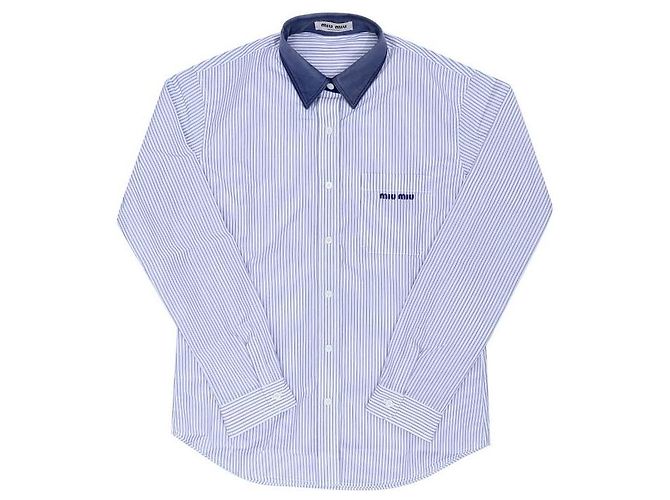 Miu Miu Camisa de popeline riscada para mulher