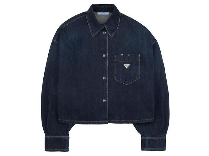 Camisa de denim de algodón azul Prada