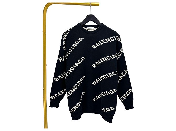 Balenciaga Langärmliges Strickoberteil Multi-Logo Schwarz