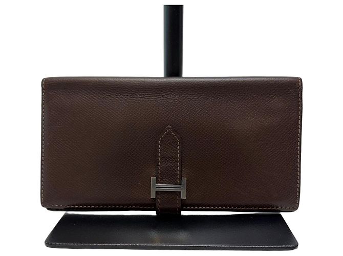 Hermès Barn Long Wallet Brown Epsom Leather Silver Hardware