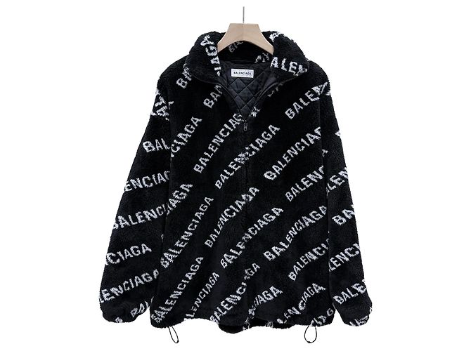 Balenciaga Multi Logo Wool Oversized Shearling Fleece Jacket