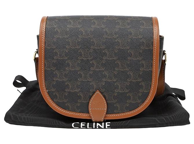Céline Borsa Triope Canvas Medium Polka Bag Tan