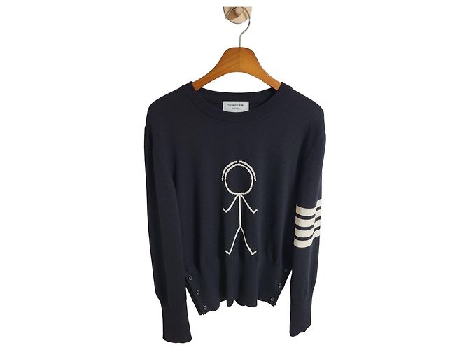 Thom Browne Schwarzer Wollstrick mit diagonalen Intarsia-Bündchen