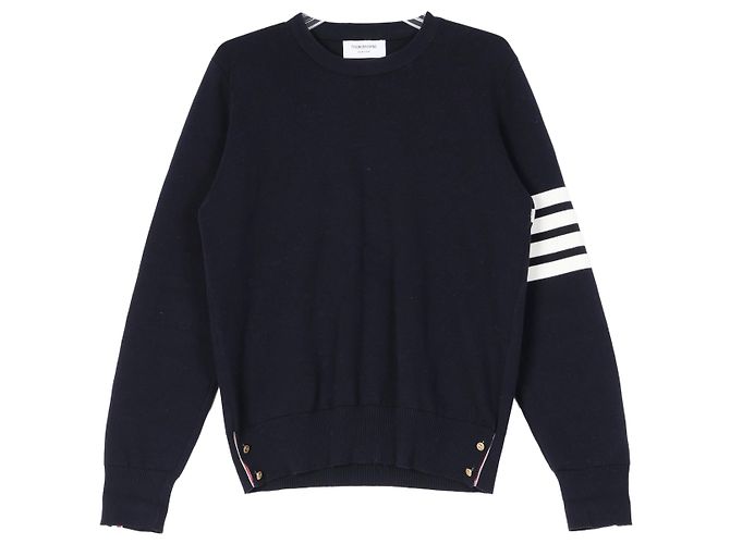 Thom Browne Cotton Crepe Milano Stitch Pullover Navy