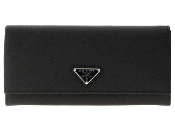 Prada Saffiano Long Wallet Black Leather