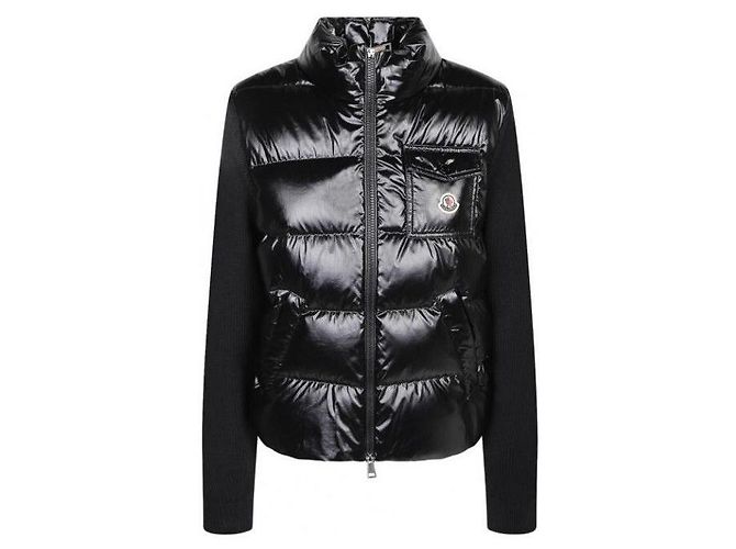 Moncler Cardigã de lã acolchoado com fecho éclair
